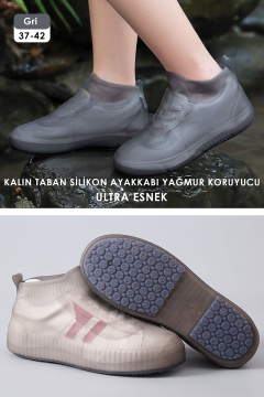 TechnoSmart Ultra Esnek Silikon Yağmur Koruyucu Ayakkabı Kılıfı Taban Takviye Kaymaz Su Kir Geçirmez Gri - STD