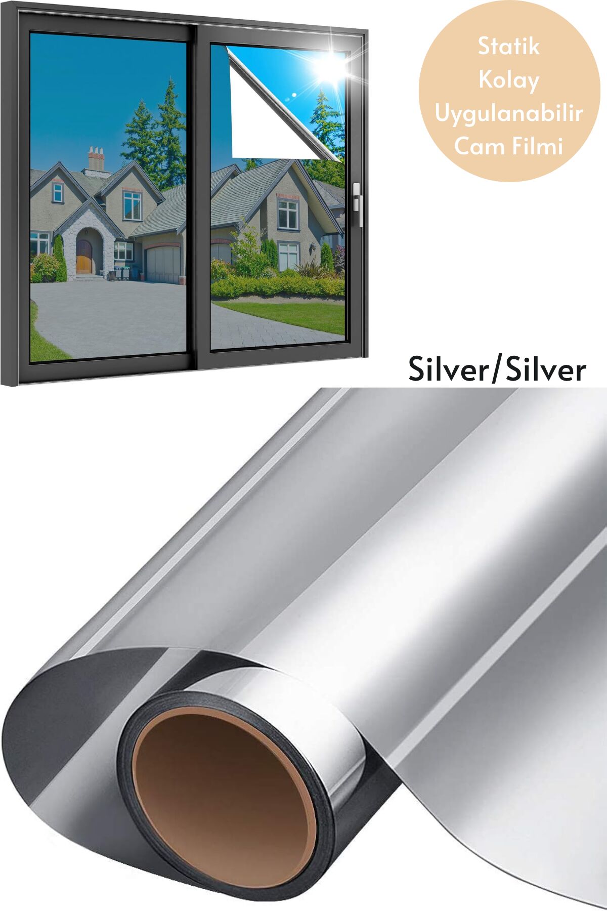 50x100 cm Aynalı Cam Filmi Silver Silver Statik UV Güneş Koruyucu Cam Kaplama
