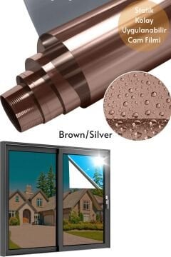 75x100 cm Brown Silver Aynalı Cam Filmi Statik UV Güneş Koruyucu Cam Kaplama