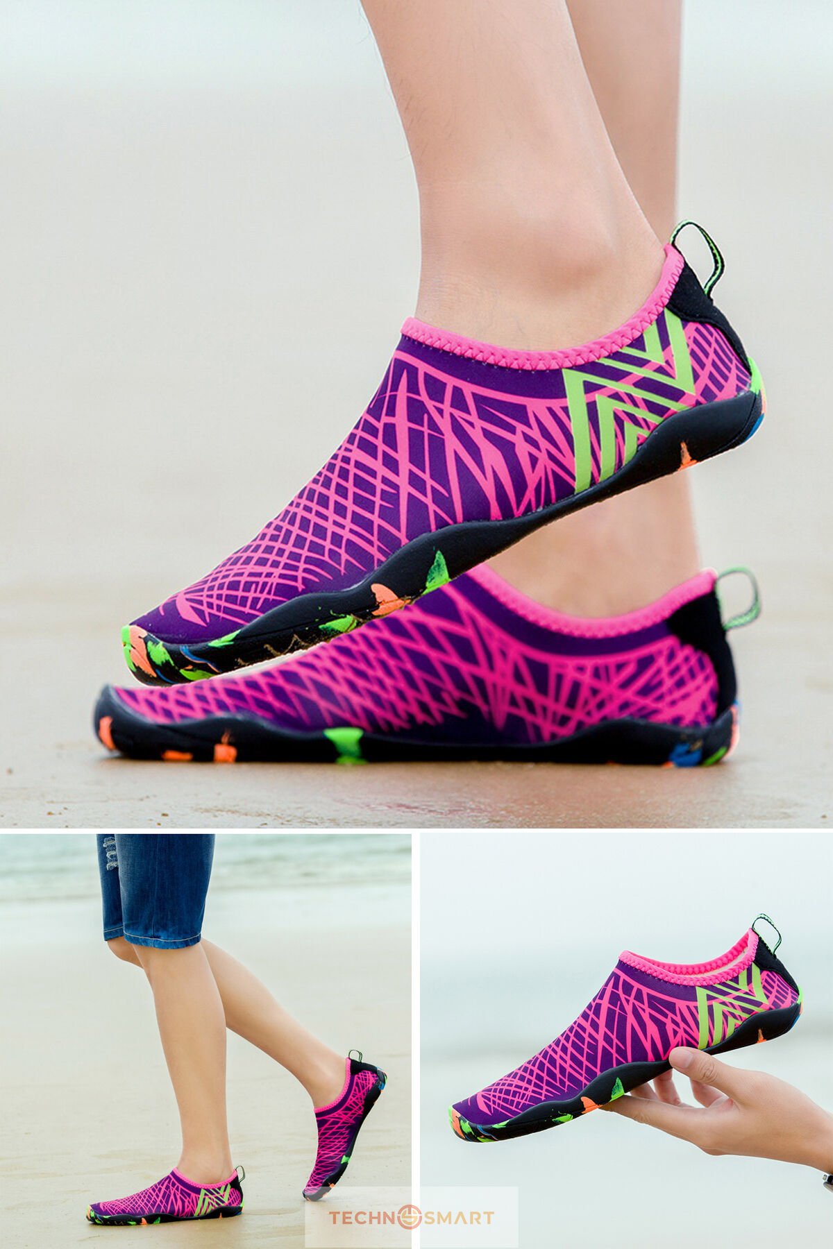 TechnoSmart Deniz Ayakkabısı Plaj Havuz Yüzme Spor Bisiklet Kaydırmaz Esnek Ayakkabı Pembe - 37
