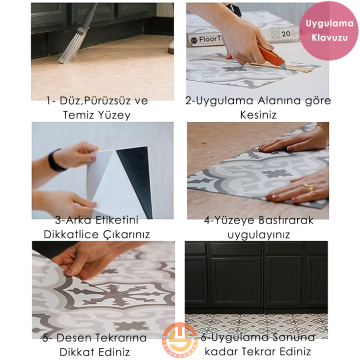 TechnoSmart 30cm×30cm Kendinden Yapışkanlı LVT Zemin ve Duvar Kaplama Mutfak Banyo Karo Sticker