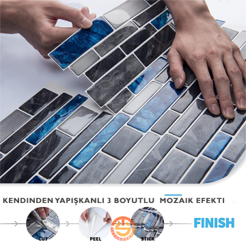 TechnoSmart 3D Kendinden Yapışkanlı 30×30cm Kaplama Mozaik Görünüm Duvar Sticker Mutfak Banyo