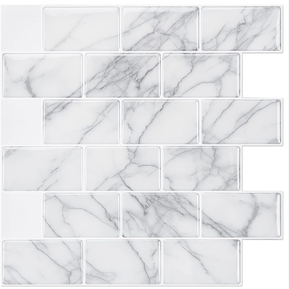 TechnoSmart 3D Kendinden Yapışkanlı 30×30cm Kaplama Beyaz Mermer Seramik Görünüm DuvarSticker Mutfak