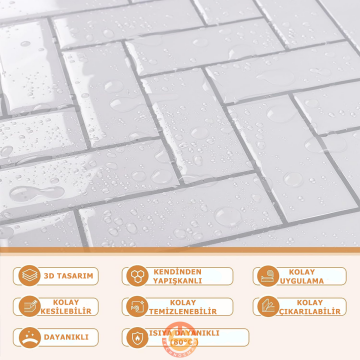 TechnoSmart 3D Kendinden Yapışkanlı 30×30cm Kaplama Balıksırtı Beyaz Duvar Sticker Mutfak Banyo