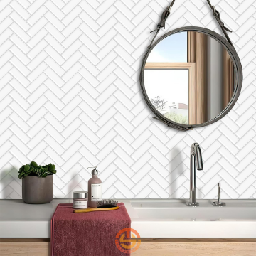 TechnoSmart 3D Kendinden Yapışkanlı 30×30cm Kaplama Balıksırtı Beyaz Duvar Sticker Mutfak Banyo