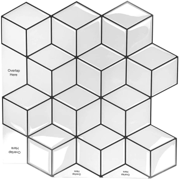 TechnoSmart 3D Kendinden Yapışkanlı 30cm×30cm Kaplama Prizma Beyaz PVC Duvar Sticker Mutfak Banyo