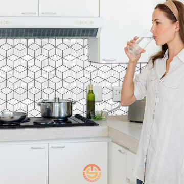 TechnoSmart 3D Kendinden Yapışkanlı 30cm×30cm Kaplama Prizma Beyaz PVC Duvar Sticker Mutfak Banyo