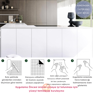 TechnoSmart 60cm×500cm Kendinden Yapışkanlı Mat Görünümlü Duvar Kağıdı Mutfak Dolap Masa Kaplama