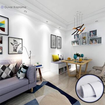 TechnoSmart 60cm×500cm Kendinden Yapışkanlı Mat Görünümlü Duvar Kağıdı Mutfak Dolap Masa Kaplama Beyaz