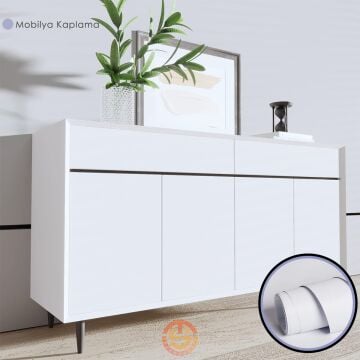 TechnoSmart 60cm×500cm Kendinden Yapışkanlı Mat Görünümlü Duvar Kağıdı Mutfak Dolap Masa Kaplama Beyaz