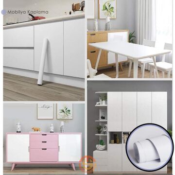 TechnoSmart 60cm×500cm Kendinden Yapışkanlı Mat Görünümlü Duvar Kağıdı Mutfak Dolap Masa Kaplama Beyaz