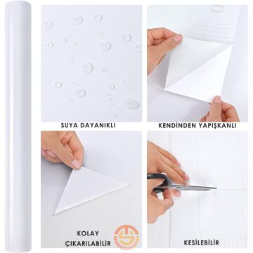 TechnoSmart 60cm×500cm Kendinden Yapışkanlı Simli Görünümlü Duvar Kağıdı Mutfak Dolap Masa Kaplama Beyaz
