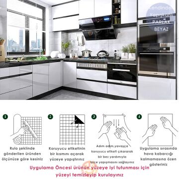 TechnoSmart 60cm×500cm Kendinden Yapışkanlı Simli Görünümlü Duvar Kağıdı Mutfak Dolap Masa Kaplama Beyaz