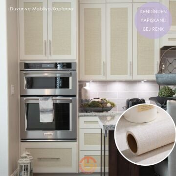 TechnoSmart 60cm×500cm Kendinden Yapışkanlı Keten Görünümlü Duvar Kağıdı Mutfak Dolap Masa Kaplama