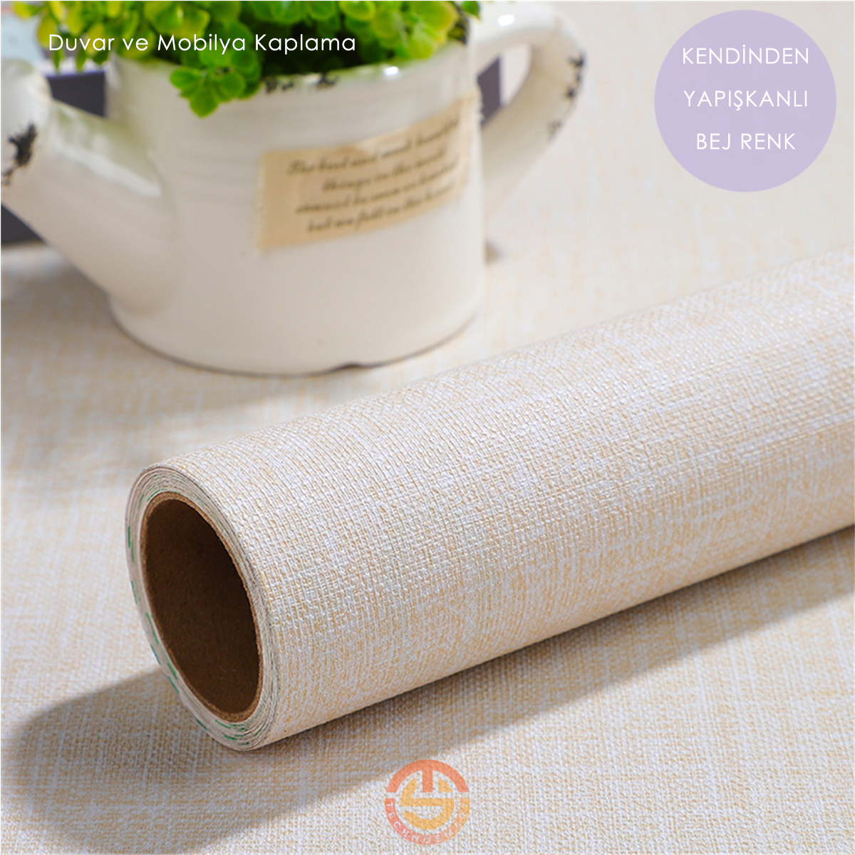 TechnoSmart 60cm×500cm Kendinden Yapışkanlı Keten Görünümlü Duvar Kağıdı Mutfak Dolap Masa Kaplama