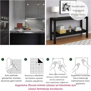TechnoSmart 60cm×500cm Kendinden Yapışkanlı Ahşap Görünümlü Kaplama Kağıdı Mutfak Dolap Masa Duvar Siyah