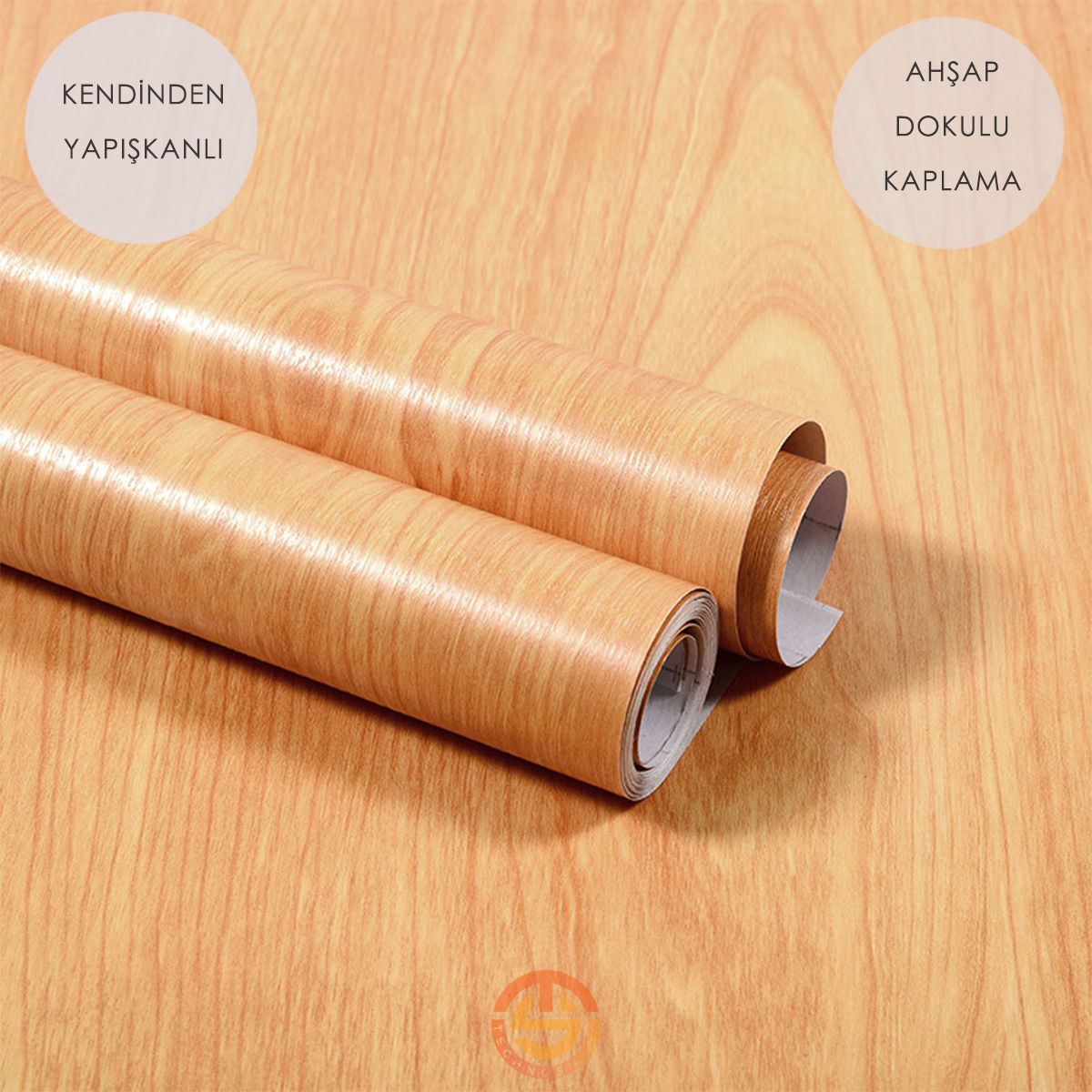 TechnoSmart 60cm×500cm Kendinden Yapışkanlı Ahşap Görünümlü Kaplama Kağıdı Mutfak Dolap Masa Duvar Bej