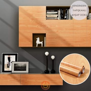 TechnoSmart 60cm×500cm Kendinden Yapışkanlı Ahşap Görünümlü Kaplama Kağıdı Mutfak Dolap Masa Duvar Bej