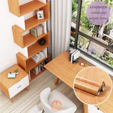 TechnoSmart 60cm×500cm Kendinden Yapışkanlı Ahşap Görünümlü Kaplama Kağıdı Mutfak Dolap Masa Duvar Bej