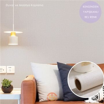 TechnoSmart 60cm×500cm Kendinden Yapışkanlı Keten Görünümlü Duvar Kağıdı Mutfak Dolap Masa Kaplama Açık Bej
