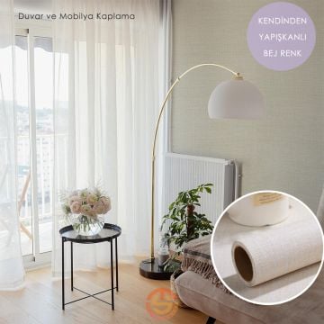 TechnoSmart 60cm×500cm Kendinden Yapışkanlı Keten Görünümlü Duvar Kağıdı Mutfak Dolap Masa Kaplama Açık Bej