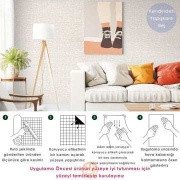 TechnoSmart 60cm×500cm Kendinden Yapışkanlı Keten Görünümlü Duvar Kağıdı Mutfak Dolap Masa Kaplama Açık Bej