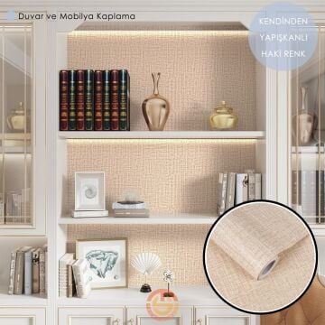 TechnoSmart 60cm×500cm Kendinden Yapışkanlı Keten Görünümlü Duvar Kağıdı Mutfak Dolap Masa Kaplama Koyu Bej
