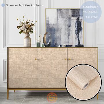 TechnoSmart 60cm×500cm Kendinden Yapışkanlı Keten Görünümlü Duvar Kağıdı Mutfak Dolap Masa Kaplama Koyu Bej