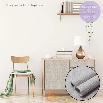 TechnoSmart 60cm×500cm Kendinden Yapışkanlı Keten Görünümlü Duvar Kağıdı Mutfak Dolap Masa Kaplama Açık Gri