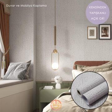 TechnoSmart 60cm×500cm Kendinden Yapışkanlı Keten Görünümlü Duvar Kağıdı Mutfak Dolap Masa Kaplama Açık Gri