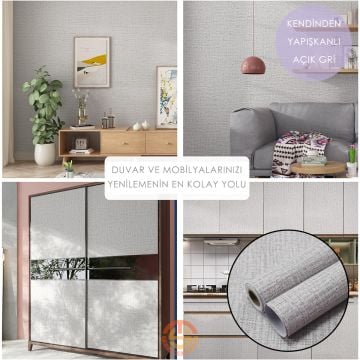 TechnoSmart 60cm×500cm Kendinden Yapışkanlı Keten Görünümlü Duvar Kağıdı Mutfak Dolap Masa Kaplama Açık Gri