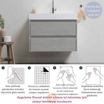 TechnoSmart 60cm×500cm Kendinden Yapışkanlı Keten Görünümlü Duvar Kağıdı Mutfak Dolap Masa Kaplama Açık Gri