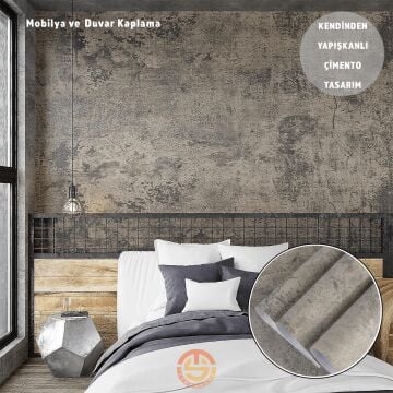 TechnoSmart 60cm×500cm Kendinden Yapışkanlı Çimento Görünümlü Duvar Kağıdı Dolap Masa Tezgah Kaplama