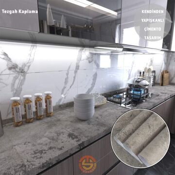 TechnoSmart 60cm×500cm Kendinden Yapışkanlı Çimento Görünümlü Duvar Kağıdı Dolap Masa Tezgah Kaplama