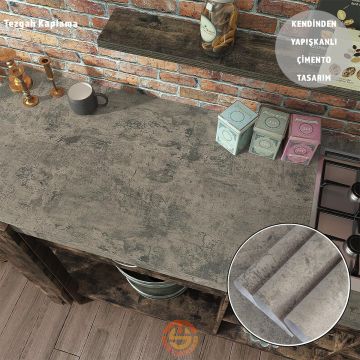 TechnoSmart 60cm×500cm Kendinden Yapışkanlı Çimento Görünümlü Duvar Kağıdı Dolap Masa Tezgah Kaplama Gri