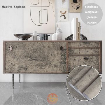 TechnoSmart 60cm×500cm Kendinden Yapışkanlı Çimento Görünümlü Duvar Kağıdı Dolap Masa Tezgah Kaplama Gri