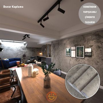TechnoSmart 60cm×500cm Kendinden Yapışkanlı Çimento Görünümlü Duvar Kağıdı Dolap Masa Tezgah Kaplama Gri