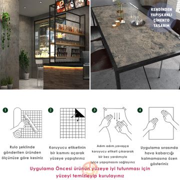 TechnoSmart 60cm×500cm Kendinden Yapışkanlı Çimento Görünümlü Duvar Kağıdı Dolap Masa Tezgah Kaplama Gri