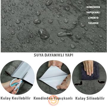 TechnoSmart 60cm×500cm Kendinden Yapışkanlı Çimento Görünümlü Duvar Kağıdı Dolap Masa Tezgah Kaplama Antrasit