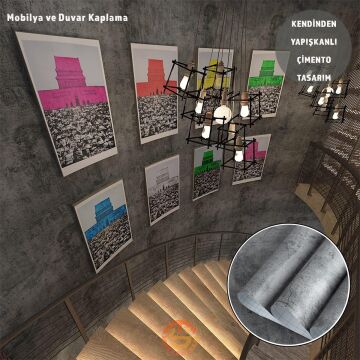 TechnoSmart 60cm×500cm Kendinden Yapışkanlı Çimento Görünümlü Duvar Kağıdı Dolap Masa Tezgah Kaplama Antrasit