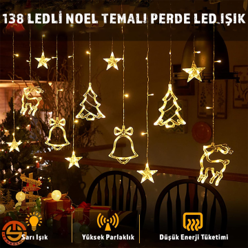 TechnoSmart Yılbaşı ve Özel Gün için Perde Led 8 Modlu Eklenebilir Fişli Dekoratif Süsleme