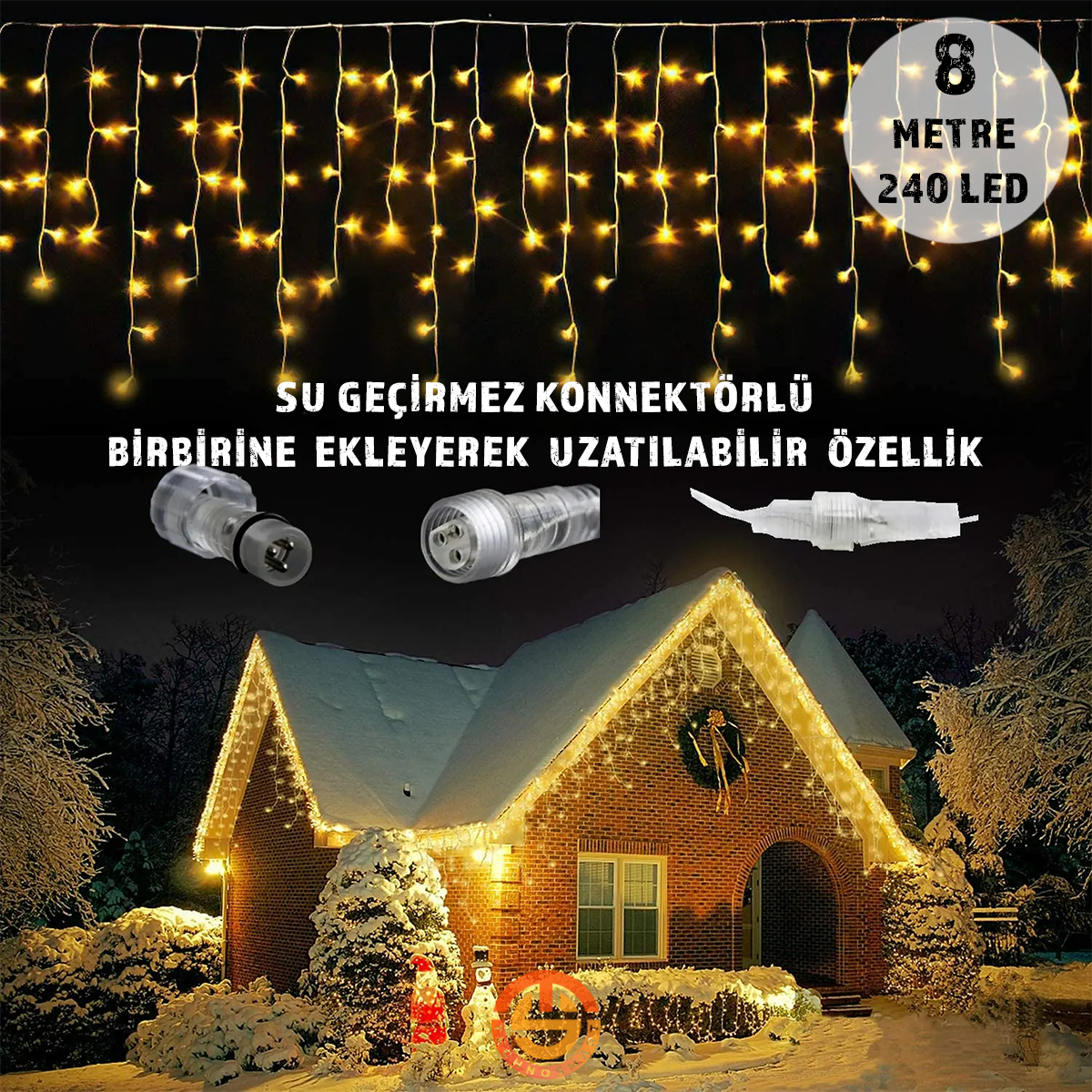 TechnoSmart 8 Metre 240 Ledli Perde Led Işık Eklenebilir Fişli Dekoratif Led Işık Gün Işığı