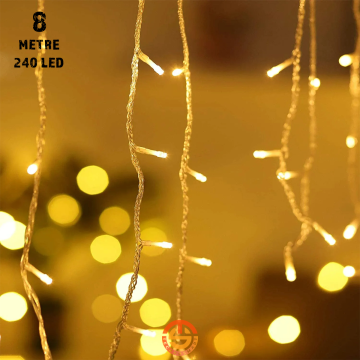 TechnoSmart 8 Metre 240 Ledli Perde Led Işık Eklenebilir Fişli Dekoratif Led Işık Gün Işığı