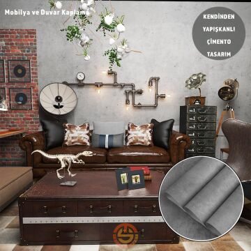 TechnoSmart 60cm×500cm Kendinden Yapışkanlı Çimento Görünümlü Duvar Kağıdı Dolap Masa Tezgah Kaplama Gri