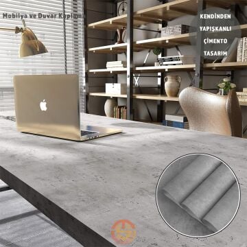 TechnoSmart 60cm×500cm Kendinden Yapışkanlı Çimento Görünümlü Duvar Kağıdı Dolap Masa Tezgah Kaplama Gri