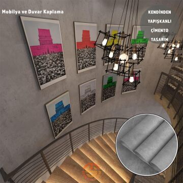 TechnoSmart 60cm×500cm Kendinden Yapışkanlı Çimento Görünümlü Duvar Kağıdı Dolap Masa Tezgah Kaplama Gri