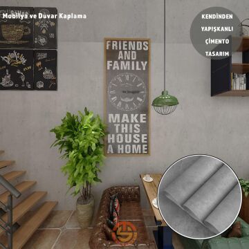 TechnoSmart 60cm×500cm Kendinden Yapışkanlı Çimento Görünümlü Duvar Kağıdı Dolap Masa Tezgah Kaplama Gri