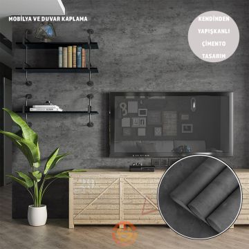 TechnoSmart 60cm×500cm Kendinden Yapışkanlı Çimento Görünümlü Duvar Kağıdı Dolap Masa Tezgah Kaplama Antrasit
