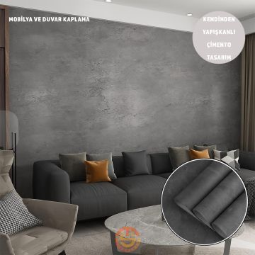 TechnoSmart 60cm×500cm Kendinden Yapışkanlı Çimento Görünümlü Duvar Kağıdı Dolap Masa Tezgah Kaplama Antrasit