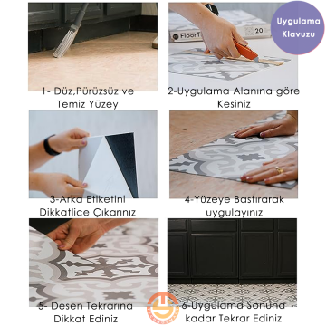 TechnoSmart 1Adet 30cm×30cm Kendinden Yapışkanlı LVT Zemin ve Duvar Kaplama Mutfak Banyo Karo Stickr